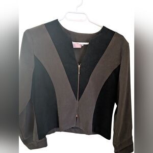 Vintage Chic Black and Green Zip-Up Jacket